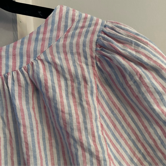 Anthropologie Isabella Sinclair Sonnet smocked red white blue Boho top size M - Picture 8 of 13